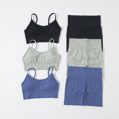 New dark veins seamless sports suspenders bra yoga pants high waist shorts +bra  3 colors