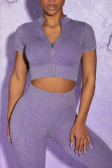 Seamless yoga suit zipper move short sleeve high waist hip lift pant suit 5 colors