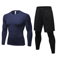 Tight-fitting long sleeve fake two pants Quick dry wicking 2 sets 1019+7010 5 colors