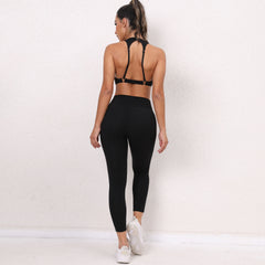 Yoga clothes new quick Dry Backless Bra Cross Waist pants suit 4 colors