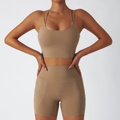 Eco-friendly regenerative nude Breathable high waist hip lift Yoga shorts set 6 colors