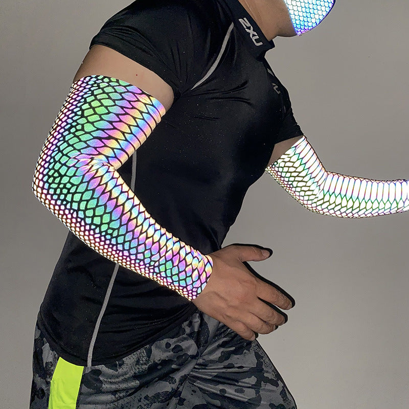 Dazzling reflective sports arm protection, cycling, sun protection sleeve, elbow protector, luminous arm cover