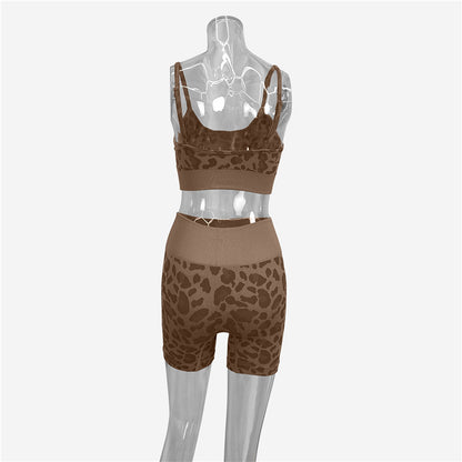 Leopard print multicolor halter lift hip shorts fitness suit 3 colors