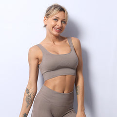 new stripe bra yoga vest sports running seamless fitness back double shoulder bra women