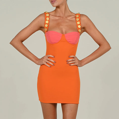 Dress with low-cut skirt of clash color fashion versatile backless tight waist halter dress female 2 colors