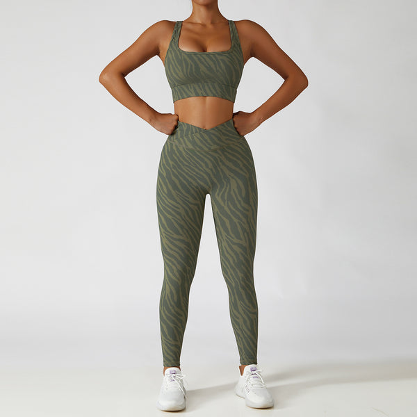 Camo leopard print sports tights hip lift fitness suit set 6 colors