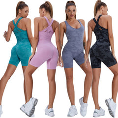 One piece fitness suit tight stretch sexy back onesie in 4 colors