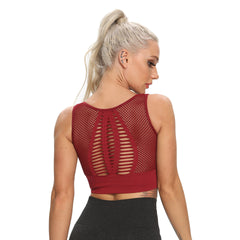 Sexy hollow-out breathable mesh back fitness jacket seamless yoga vest for women in 6 colors