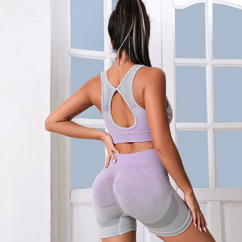 New bodybuilding seamless back bra high waist butt yoga shorts set 5 colors