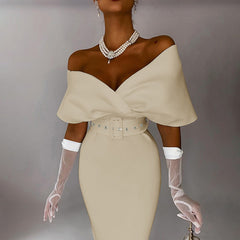 QY21495DG temperament shoulder with belt dress high waist show waist dress 6 colors