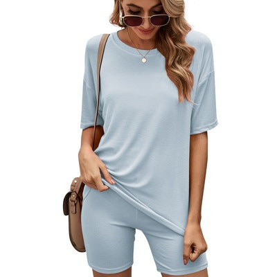 Casual round neck top tight shorts sport suit Home women 6 colors