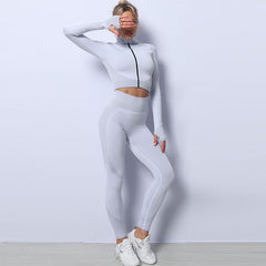 Seamless knitted yoga dress set Hip Lift Stretch three-piece set in 12 colors 4XL