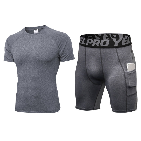 Breathable Quick Drying Tight Short Sleeve Shorts Sportswear two-piece set 01217+1084  5 colors
