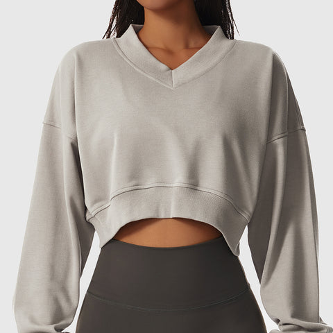 Loose long sleeve sports hoodie V neck pullover casual 3 colors
