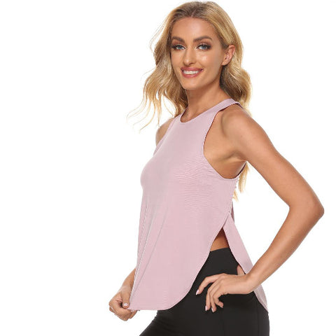 Summer solid color loose fast dry sports Tee jumper fitness yoga top for ladies