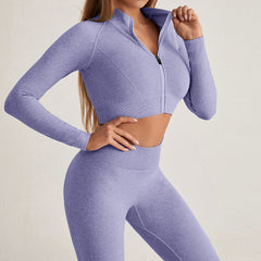 Autumn winter seamless zipper tight long sleeve high waist sports fitness suit 6 colors