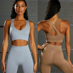 Best workout pants for women Seamless sheer yoga pants  bra two-piece set 4colors