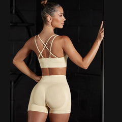 Seamless yoga suit halter bra sling sports fitness butt lift pants 7 colors