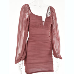 Fashion sexy women's v-neck skirt spring/summer 2022 new gauze long-sleeve backless dress for women  7 colors