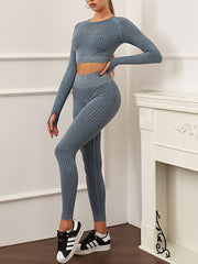 Wholesale Seamless yoga suit set with high waist sports and long sleeves 4 colors