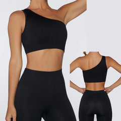 Diagonal strap Sports bra Seamless tight knit Yoga suit set  bra+long pants 7 colors