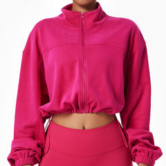 Loose long sleeve casual sport jacket with zipper in 4 colors