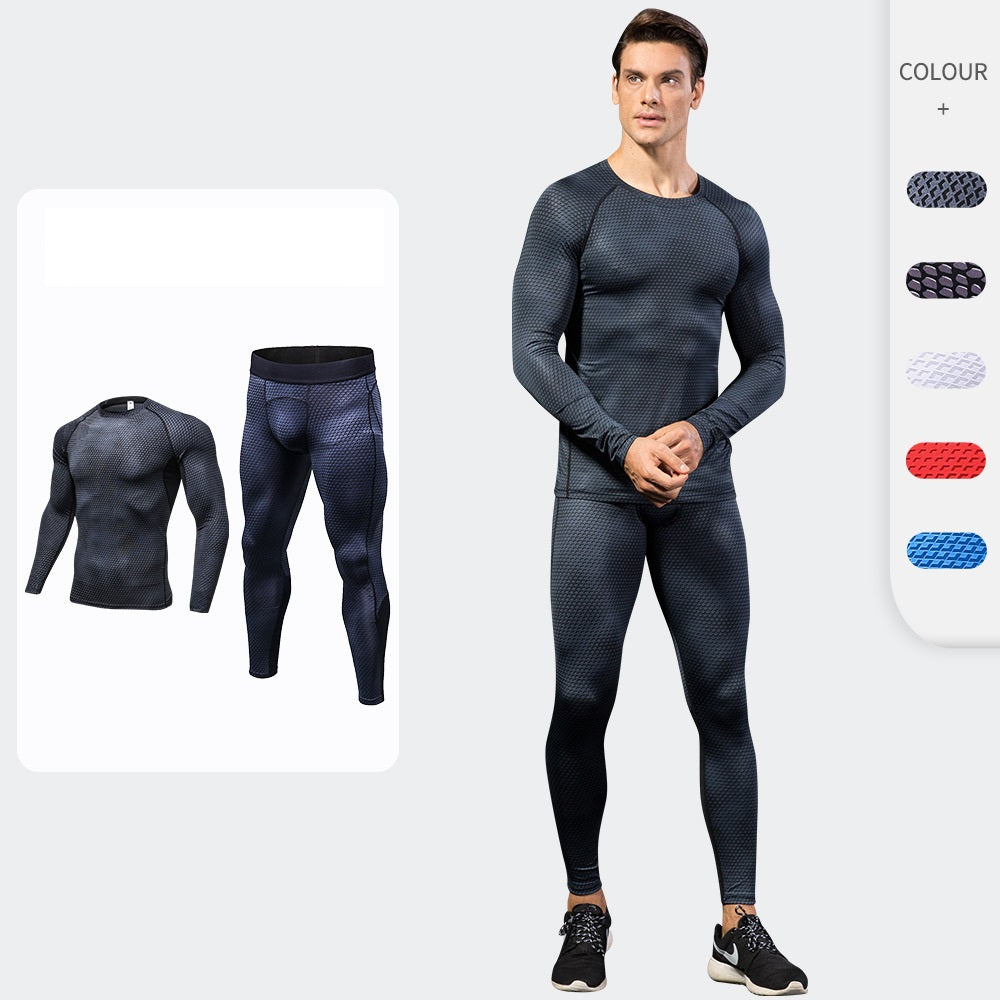 Printed tight height elastic Training suit Long sleeve trousers sport two-piece set 4010+4029  5 colors