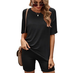 Casual round neck top tight shorts sport suit Home women 6 colors