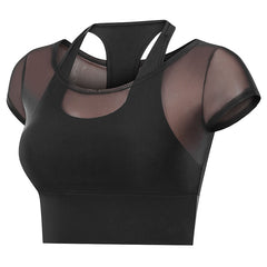 Vest blazer false two yoga wear sexy mesh short sleeve top 3 colors