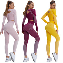 Wholesale Seamless yoga suit set with high waist sports and long sleeves 3 colors