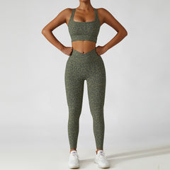Camo leopard print sports tights hip lift fitness suit set 6 colors