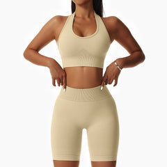 Tight butt lift, beautiful back hanging neck shorts Yoga suit set 7 colors
