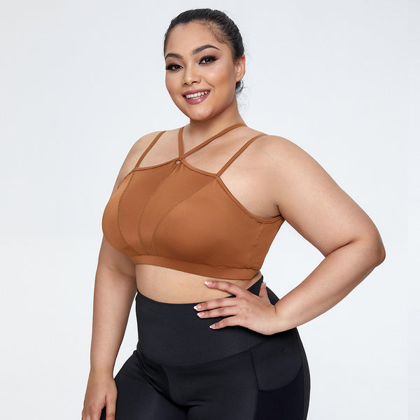 Plus-size Large  Back cross shoulder strap sports bra high strength gather shockproof beautiful back yoga underwear