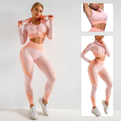 Seamless knitted yoga dress set Hip Lift Stretch three-piece set in 12 colors 4XL