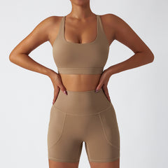 Eco-friendly regenerative nude Breathable high waist hip lift Yoga shorts set 6 colors