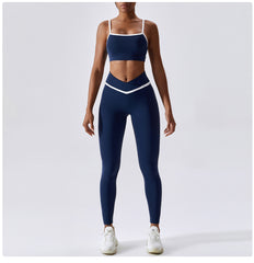 Splicing color bump nude sense Yoga shockproof quick dry fitness suit set 4 colors