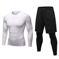 Tight-fitting long sleeve fake two pants Quick dry wicking 2 sets 1019+7010 5 colors