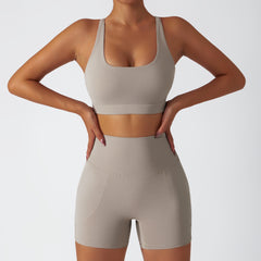 Eco-friendly regenerative nude Breathable high waist hip lift Yoga shorts set 6 colors