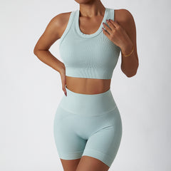 High waist and hip lift shock-proof seamless yoga suit set in 10 colors