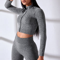 Autumn winter seamless zipper tight long sleeve high waist sports fitness suit 6 colors