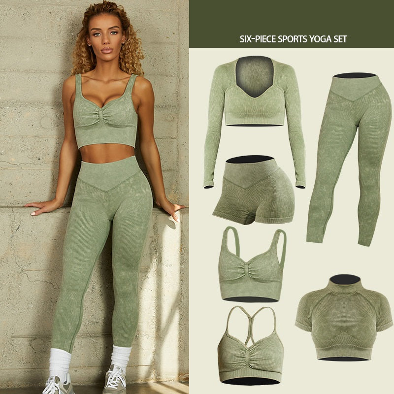 Sand-Washed Seamless Yoga Suit Fitness Suit High-Waisted Hip Lift Sweatpants Bra+pants  3colors
