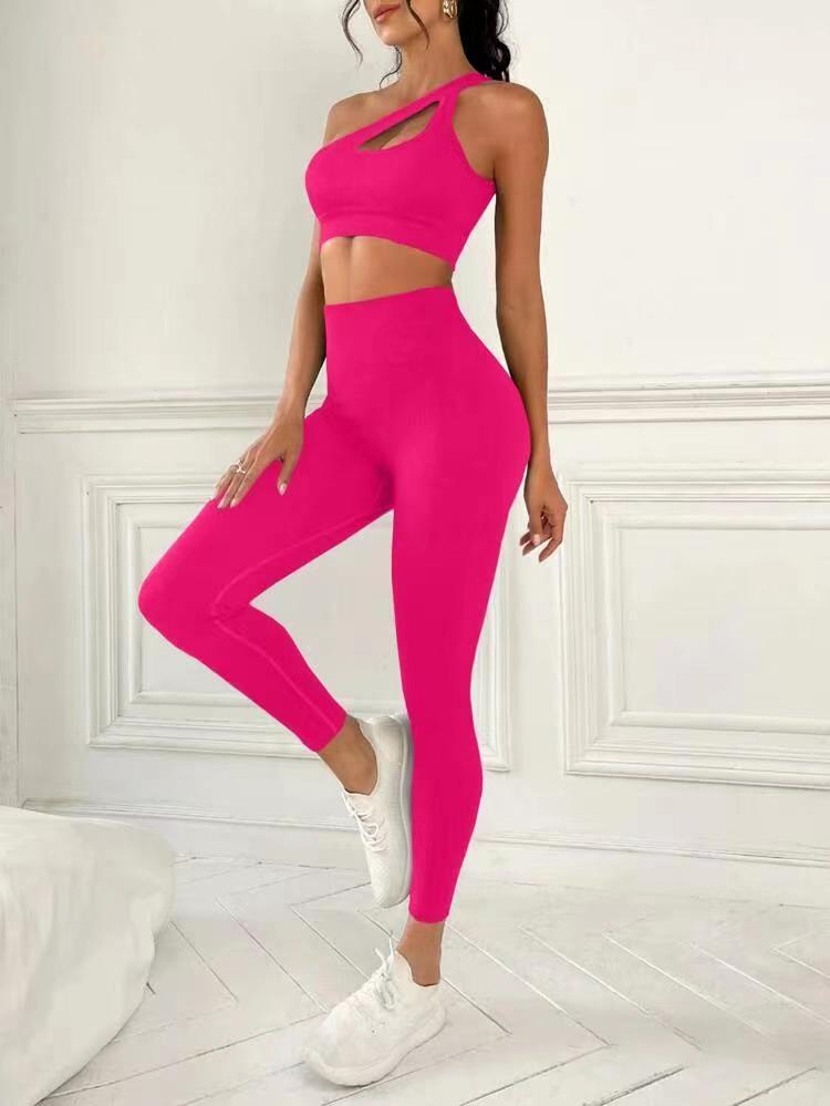 Seamless One Shoulder Bra Pants 2-piece set of 4 colors