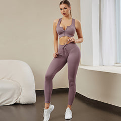 Seamless sports zipper vest Yoga bra Butt lift pull rope fitness pants Yoga wear 7 colors