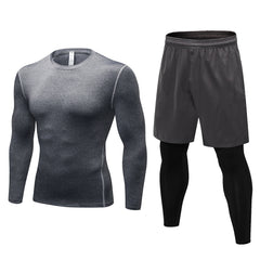 Tight-fitting long sleeve fake two pants Quick dry wicking 2 sets 1019+7010 5 colors