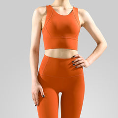 Nude fabric sports vest High-waisted pants double pocket yoga suit set 9 colors