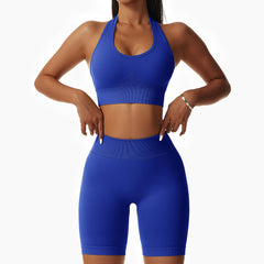 Tight butt lift, beautiful back hanging neck shorts Yoga suit set 7 colors
