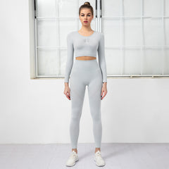 Yoga suit set for women's sports, running and fitness, long sleeves, nine-minute pants, two-piece set of 10 colors