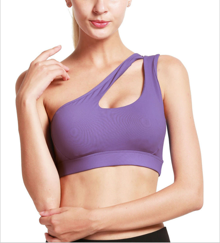 Unrimmed sports one-shoulder bra shock - resistant sports underwear