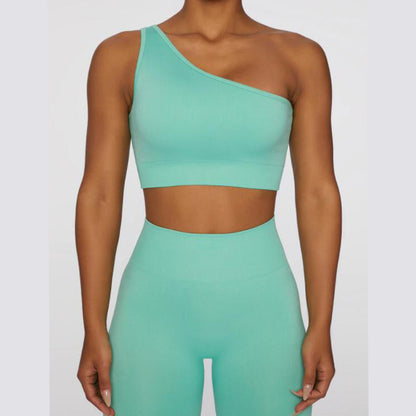 Diagonal strap Sports bra Seamless tight knit Yoga suit set  bra+long pants 7 colors