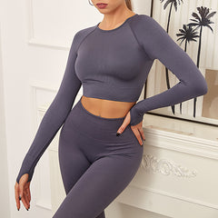 Seamless yoga suit set with high waist sports and long sleeves 6 colors